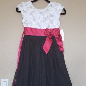 JONA MICHELLE WHITE W BLACK SEQUIN RED BOW SZ 10 NWT